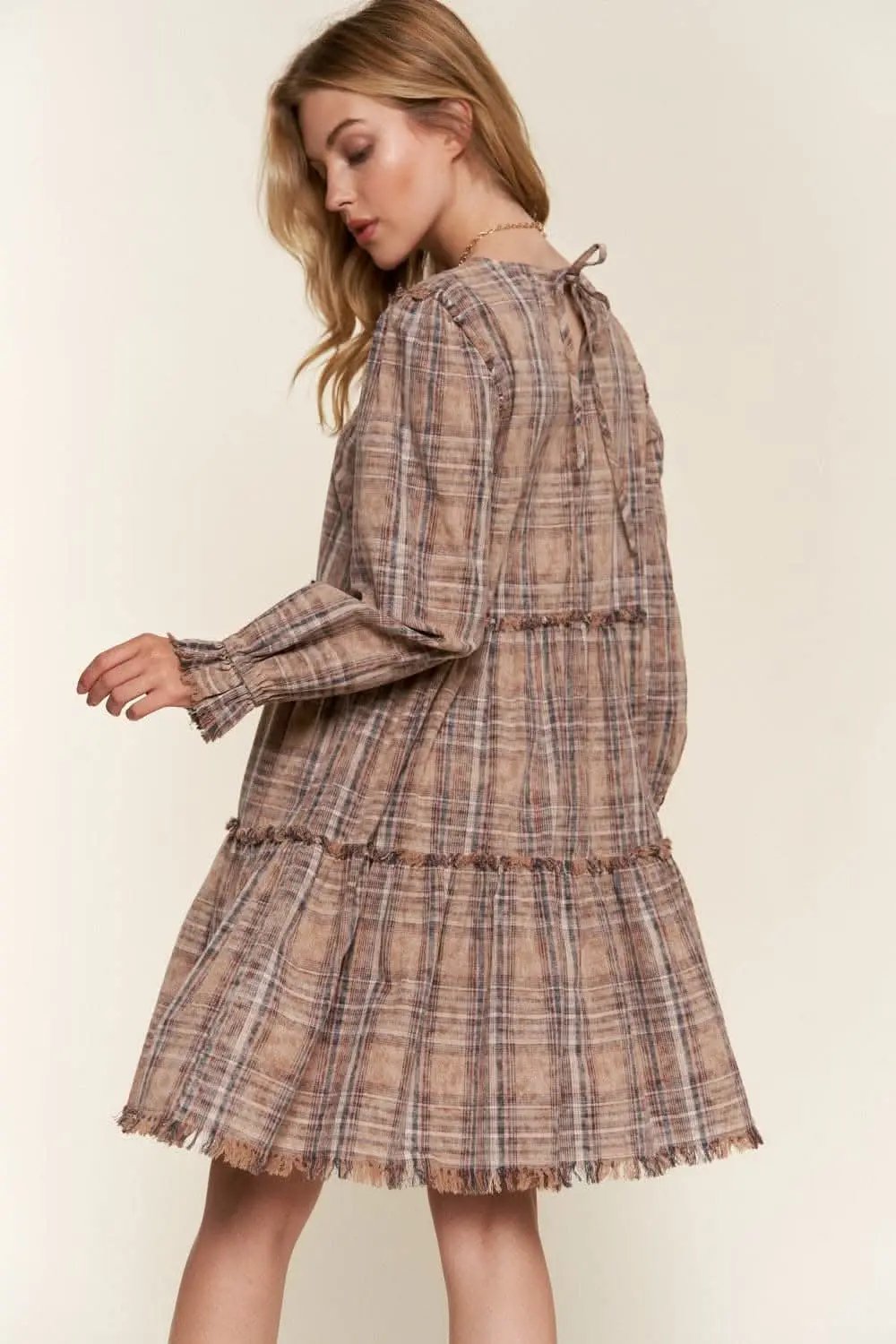 Chic Plaid Tiered Dress by And The Why for Effortless Style - Love Salve